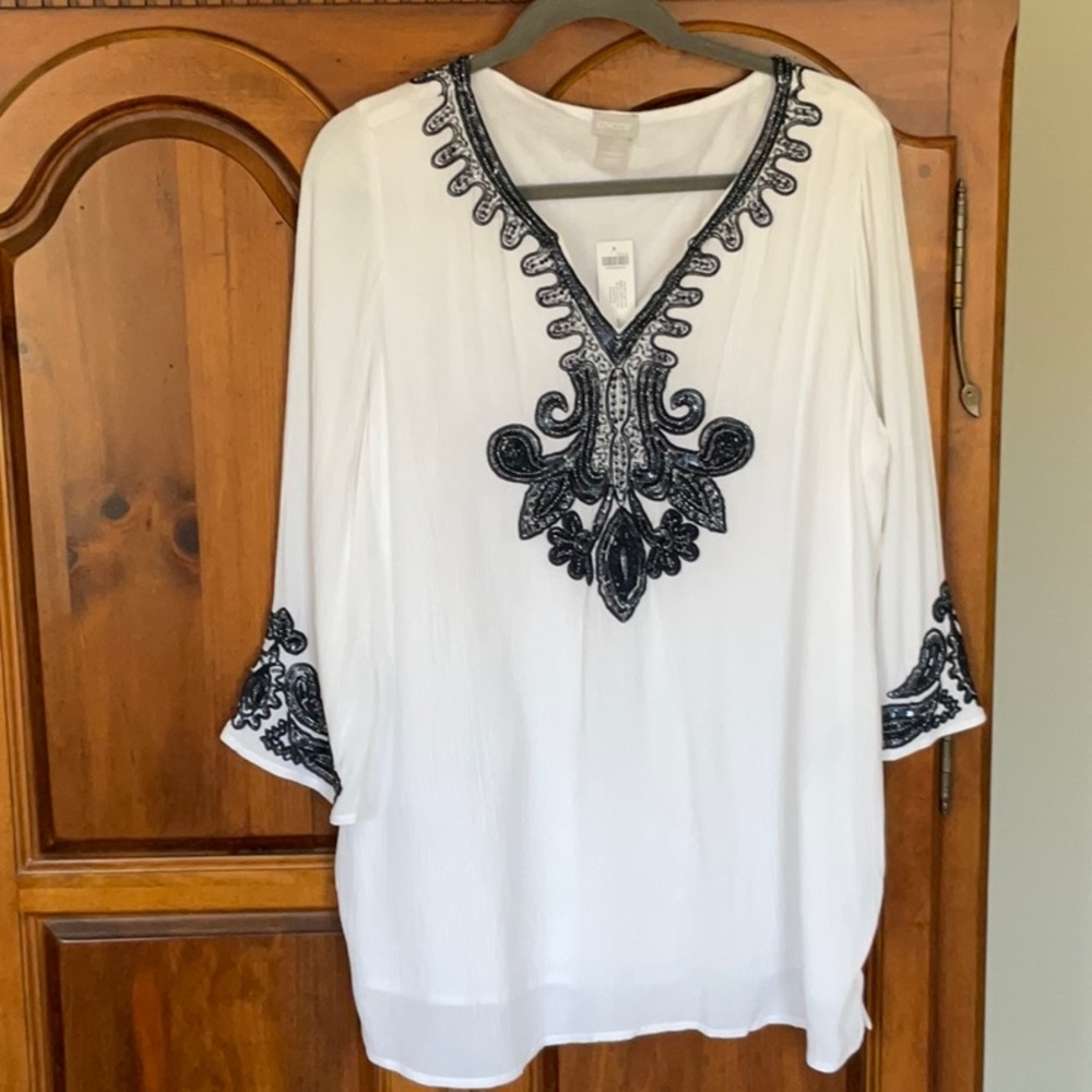 NWT Chico’s Embellished White Gauze Boho Tunic Size M - Picture 5 of 16